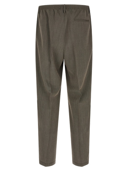 Trousers by CELLAR DOOR for men in virgin wool brown features a artisanal silhouette, showcasing a sophisticated tapered-leg & wide with a long and for a artisanal finish.