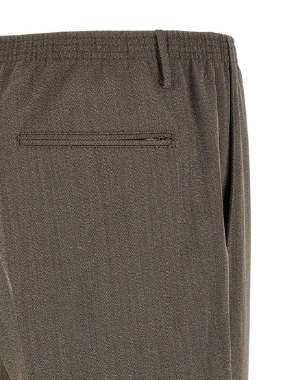 Trousers by CELLAR DOOR for men in virgin wool brown features an sartorial silhouette, showcasing a precise tapered-leg & wide and long with a sartorial for a refined look.