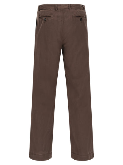 Trousers by CELLAR DOOR for men in cotton brown features a artisanal silhouette, showcasing a sophisticated straight-leg, regular-fit & wide with a long and for a artisanal finish.