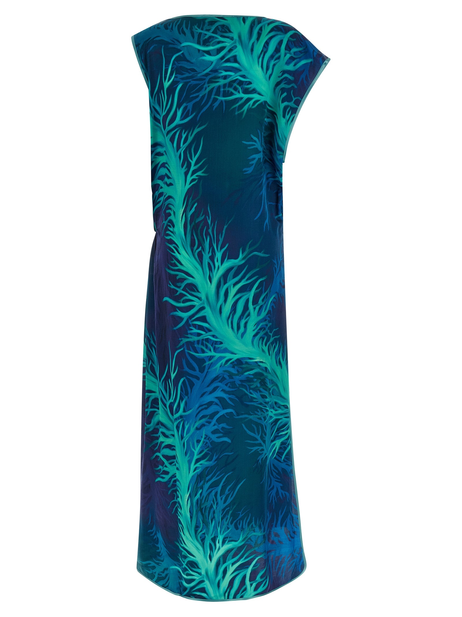 Dress by F.R.S. - FOR RESTLESS SLEEPERS for women in viscose silk satin blue & print features an cute silhouette, detailed with a and split neckline that elegantly flows into a cute long.