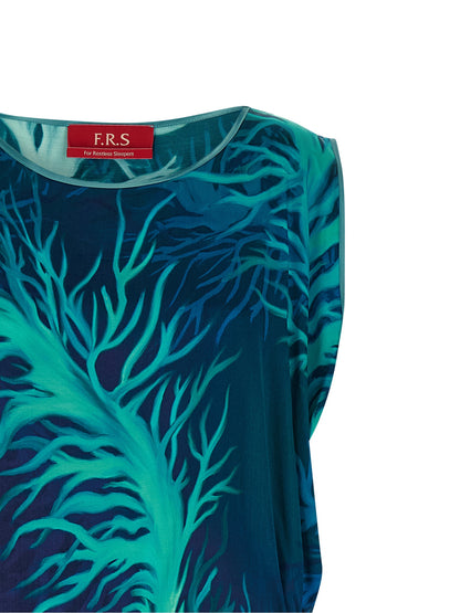 Dress by F.R.S. - FOR RESTLESS SLEEPERS for women in viscose silk satin blue & print features an magnificent silhouette, artfully detailed with a magnificent split neckline and that flows into an magnificent long.