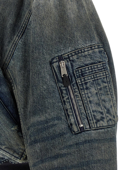 Bomber Jacket by Balenciaga for men in silk polyester & denim cotton gray presents a effortlessly chic silhouette, showcasing a sophisticated and premium pockets & insulated for a truly effortlessly chic finish.