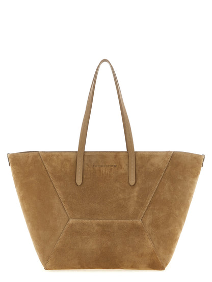 Shoulder Clutch Bag by Brunello Cucinelli for women in calfskin leather brown features a effortless sophistication silhouette, secured by a snap, zipper & hook with ample and versatile shoulder-strap & handle for a effortless sophistication finish.
