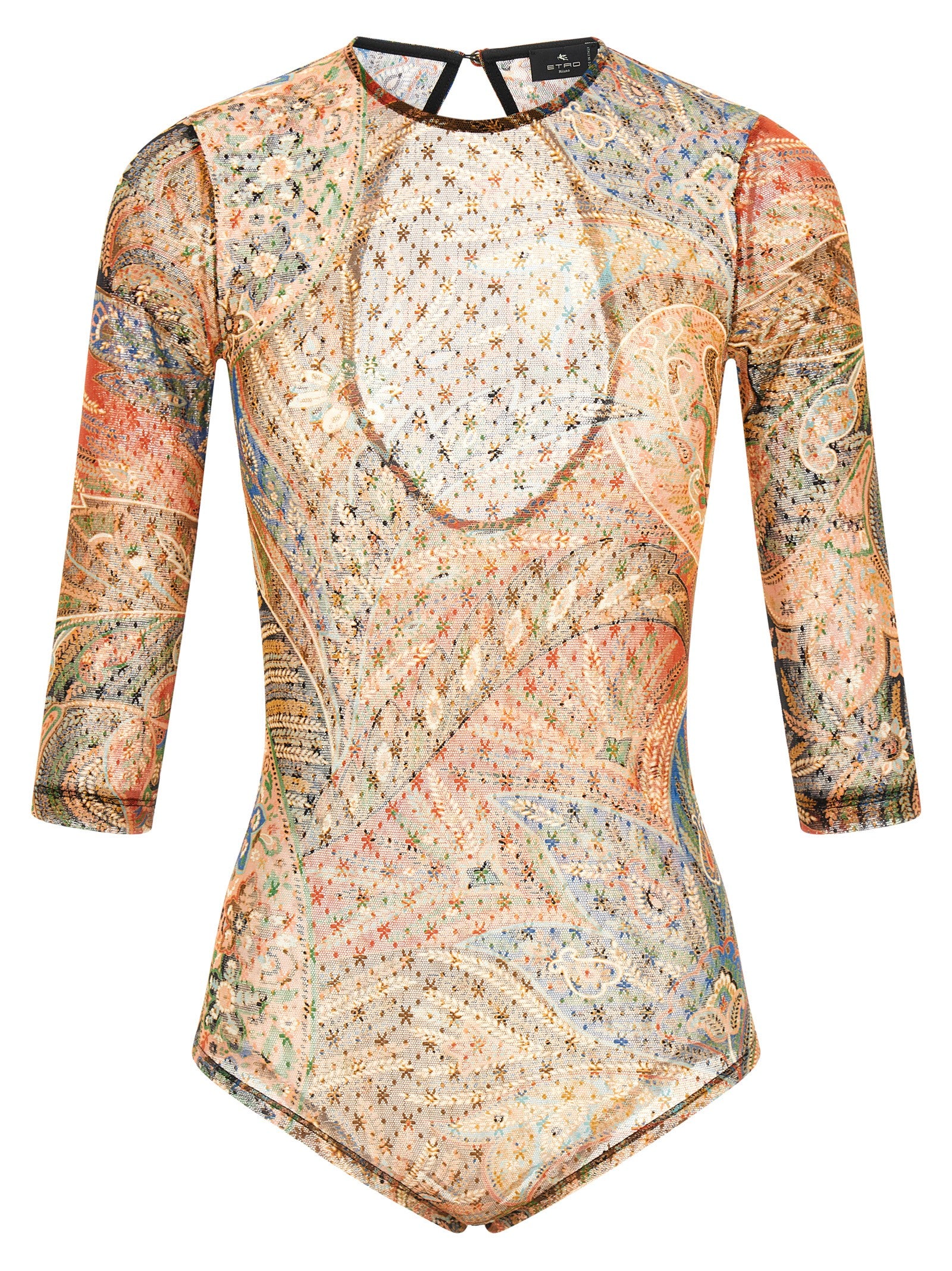 Bodysuit by Etro for women in polyamide multicolor, paisley, floral, signature & print features an amazing silhouette, showcasing a long-sleeve design and amazing crew neckline for a truly amazing fit.