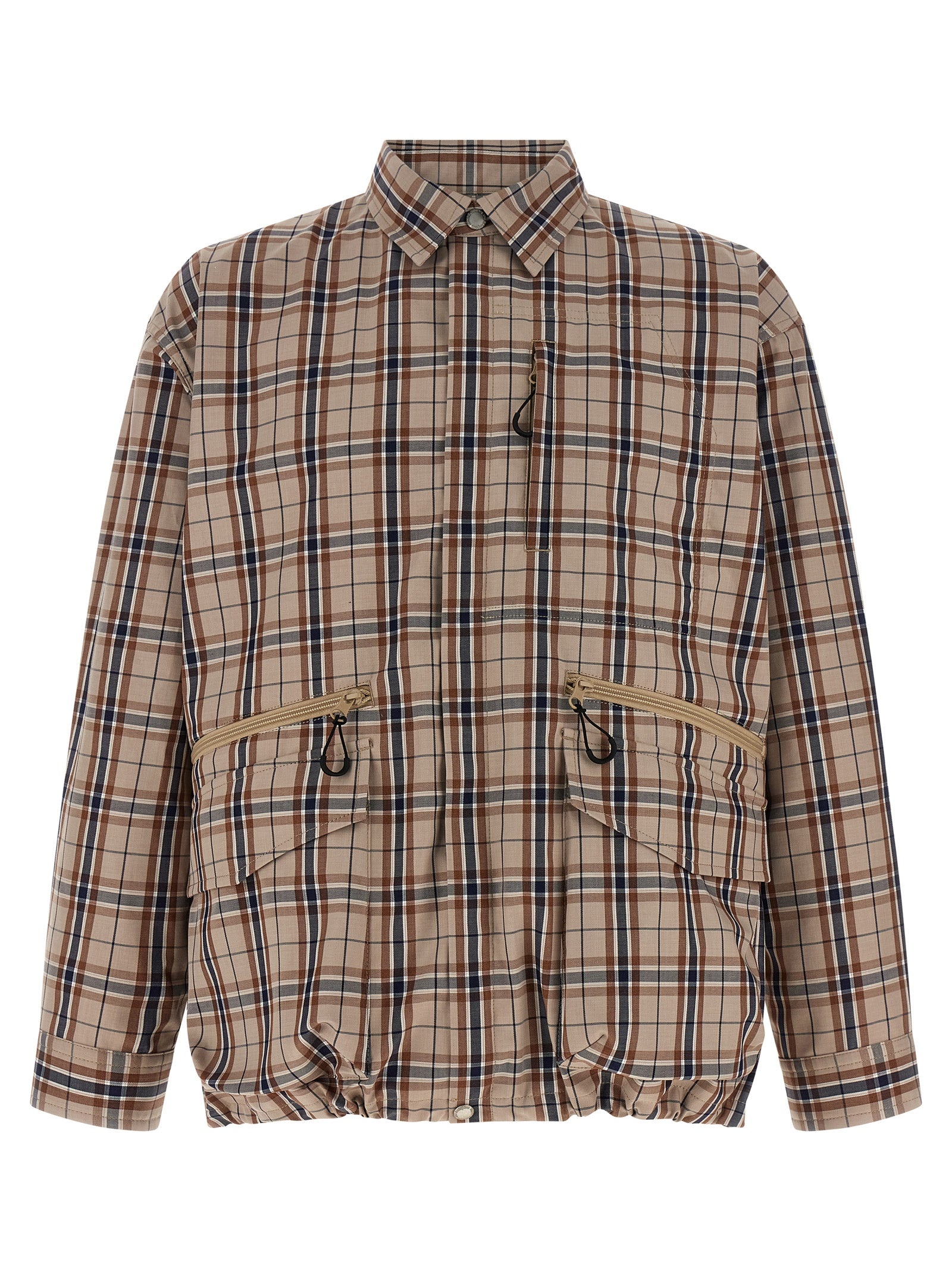 Overcoat by Comme Des Garçons for men in nylon cotton polyester beige & print showcases a architectural silhouette, artfully detailed with a distinctive shirt-collar neckline and functional pockets for a architectural finish.