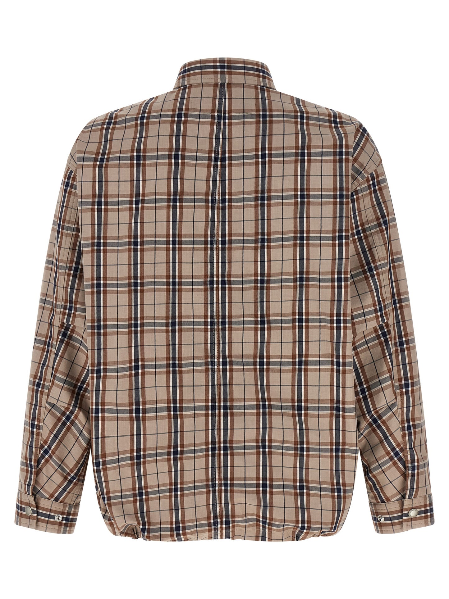Overcoat by Comme Des Garçons for men in nylon cotton polyester beige & print presents a luxurious silhouette, showcasing a luxurious shirt-collar neckline and sophisticated pockets for a premium, luxurious look.