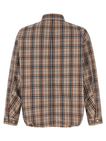 Overcoat by Comme Des Garçons for men in nylon cotton polyester beige & print presents a luxurious silhouette, showcasing a luxurious shirt-collar neckline and sophisticated pockets for a premium, luxurious look.