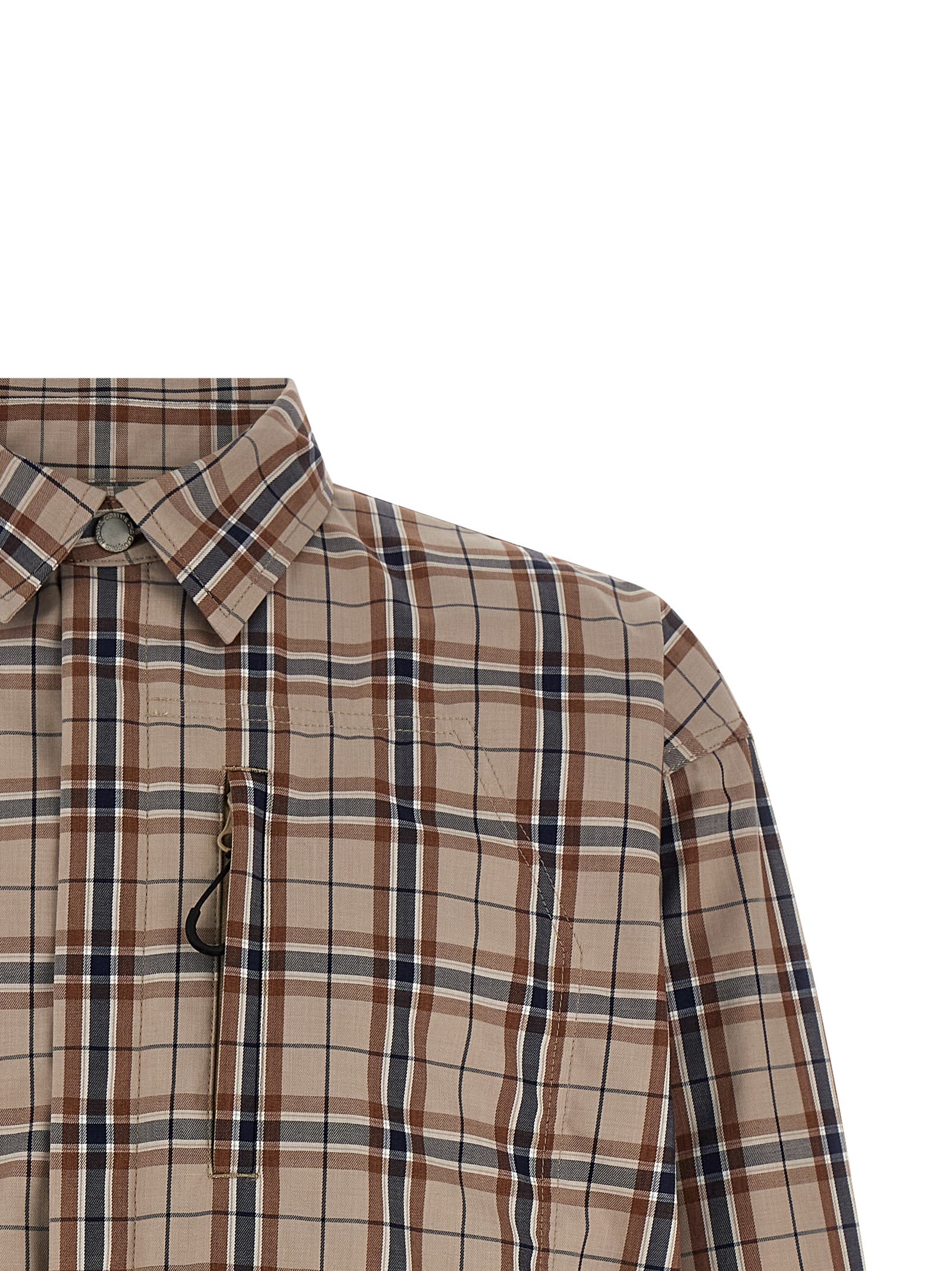 Overcoat by Comme Des Garçons for men in nylon cotton polyester beige & print features a contemporary silhouette showcasing a contemporary shirt-collar neckline and refined pockets for a sophisticated finish.