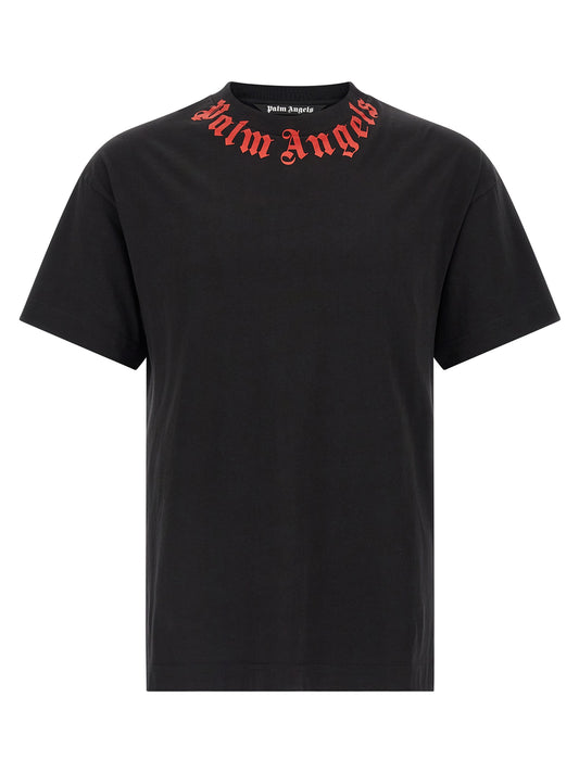 T-Shirt by Palm Angels for men in cotton black & print showcases a chic silhouette, artfully detailed with a chic crew neckline and short-sleeve for a chic finish.