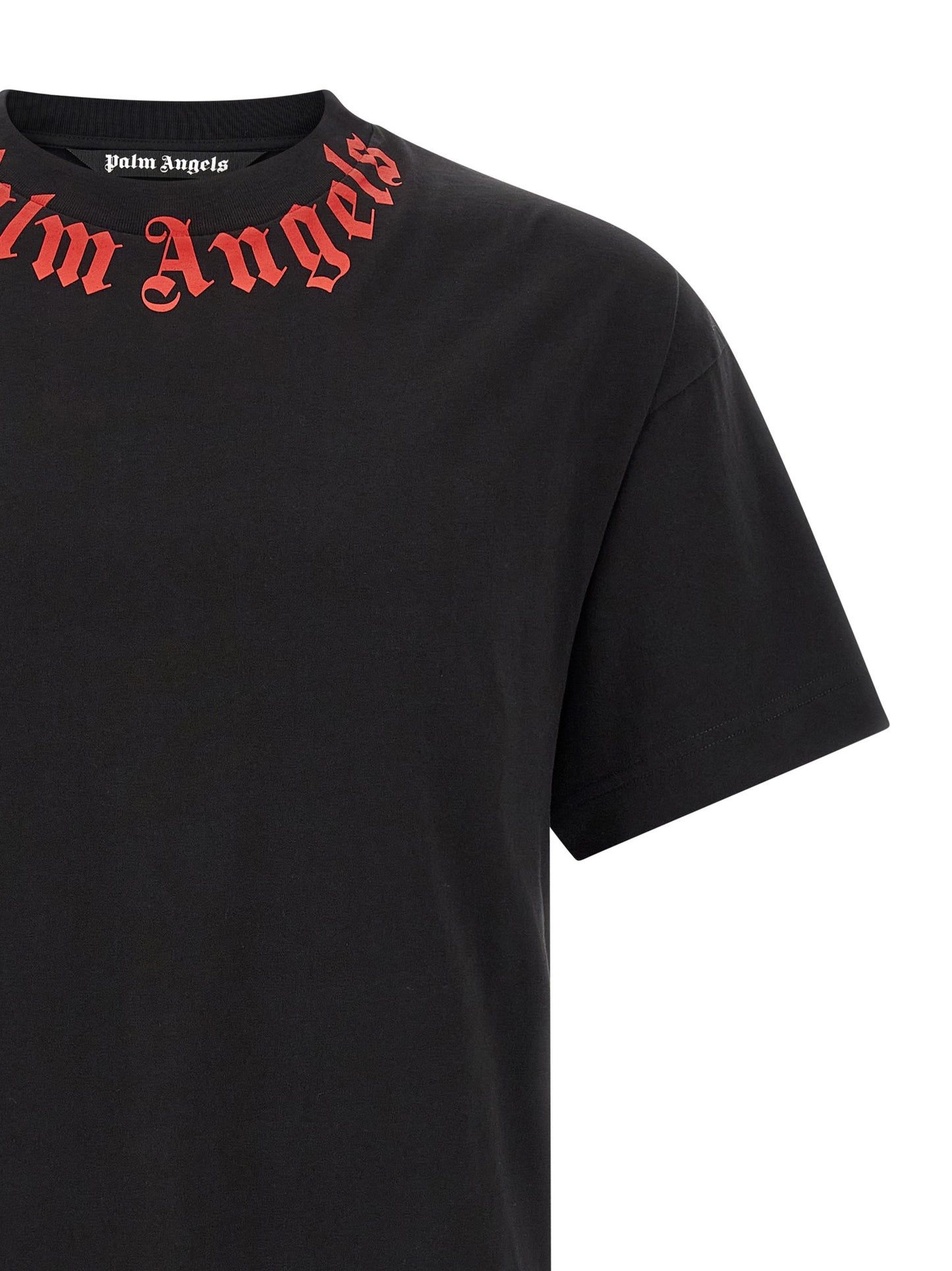 T-Shirt by Palm Angels for men in cotton black & print showcases a unassuming silhouette, artfully detailed with a refined crew neckline and unassuming for a sophisticated, contemporary look.