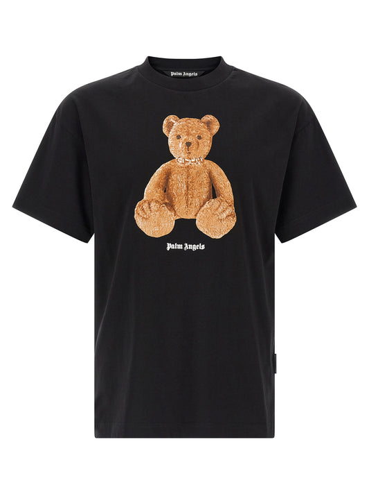 T-Shirt by Palm Angels for men in cotton black & print showcases a dramatic silhouette, elegantly detailed with a dramatic crew neckline and short-sleeve for a truly dramatic finish.