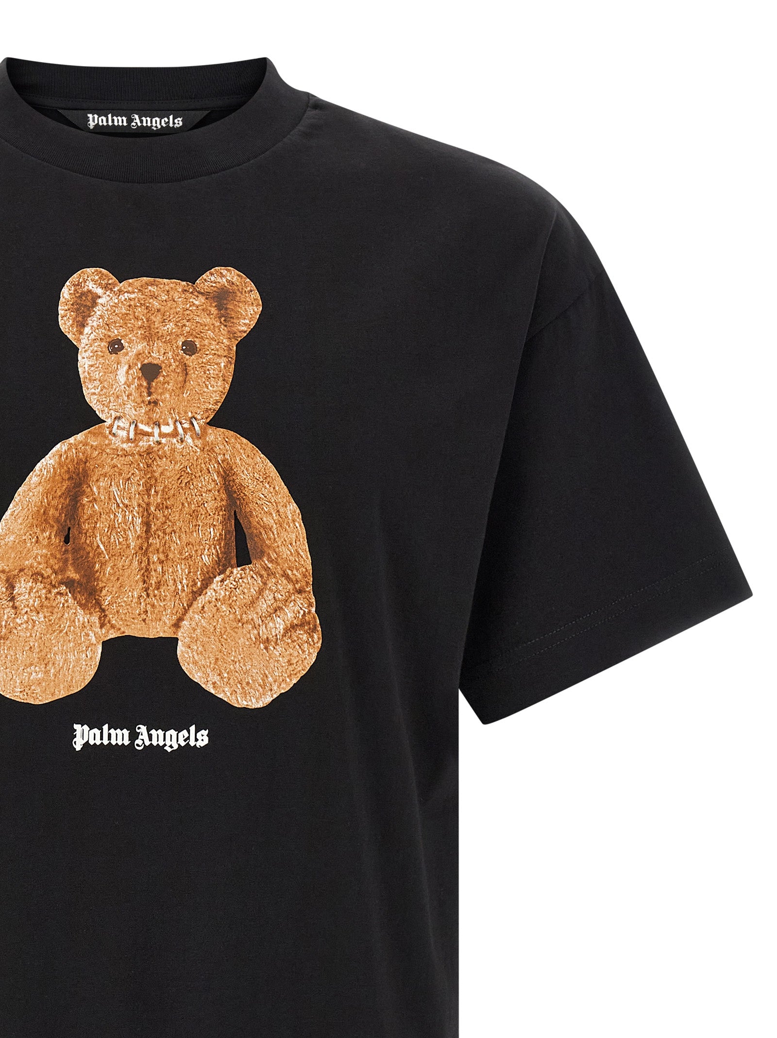 T-Shirt by Palm Angels for men in cotton black & print features a plush silhouette, showcasing a sophisticated crew neckline and for a truly plush finish.