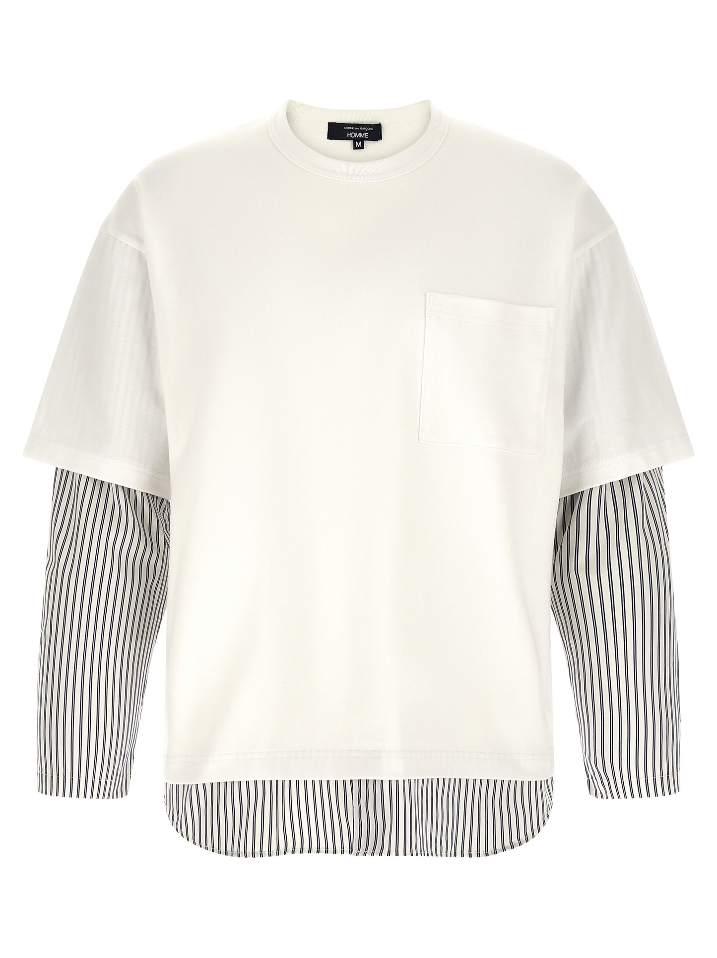 Comme Des Garçons Men's Relaxed Fit Long-Sleeve Crew Neck Cotton T-Shirt - White Striped