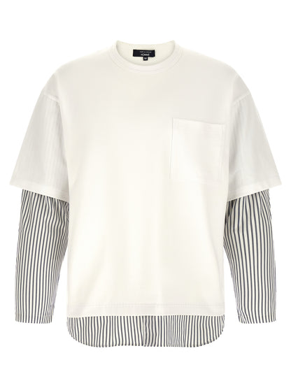Comme Des Garçons Men's Relaxed Fit Long-Sleeve Crew Neck Cotton T-Shirt - White Striped