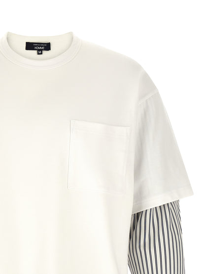 Comme Des Garçons Men's Relaxed Fit Long-Sleeve Crew Neck Cotton T-Shirt - White Striped