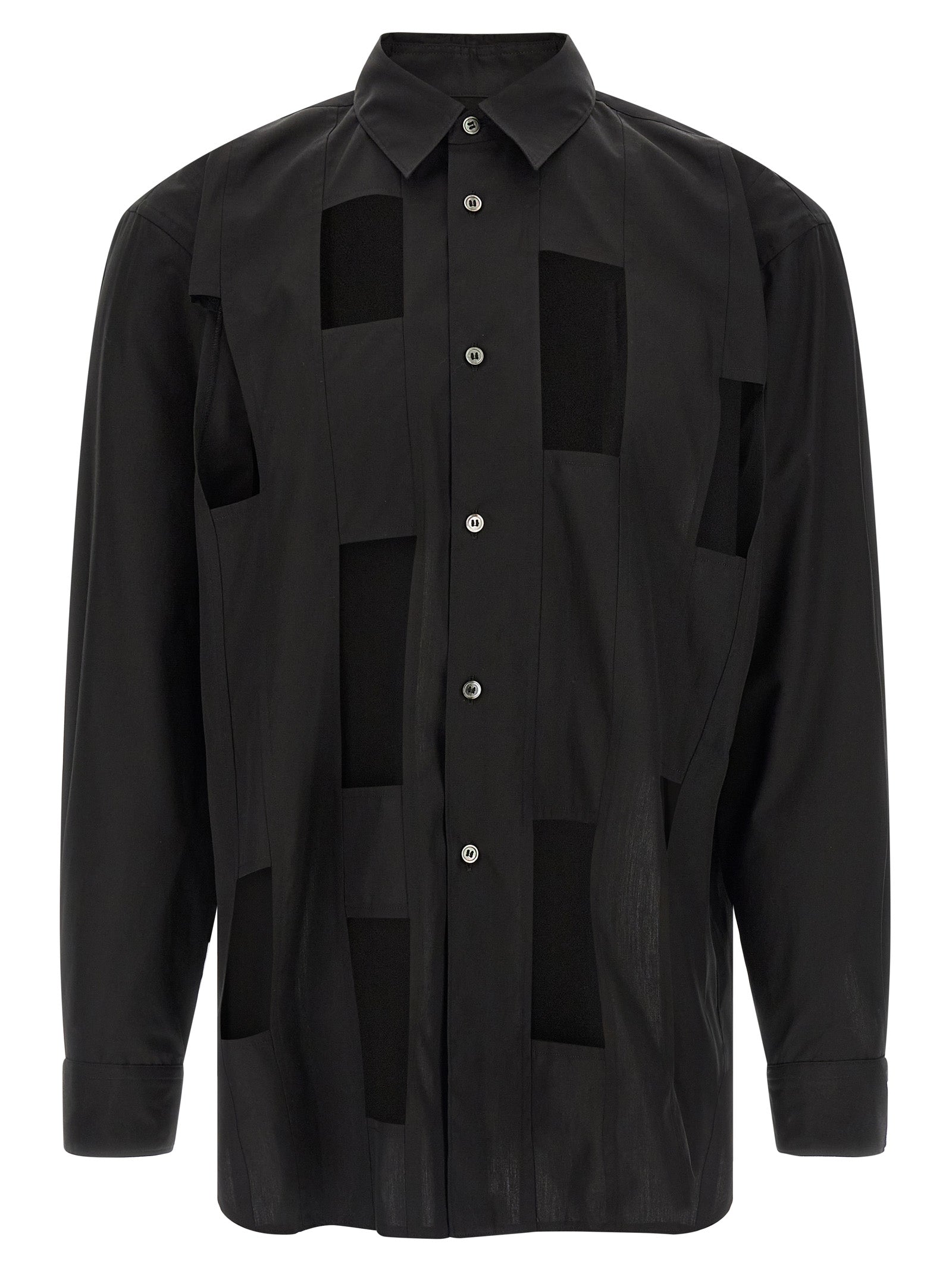 Shirt by Comme Des Garçons for men in cotton black & pearl presents a discerning silhouette, showcasing a sophisticated and long-sleeve for a truly discerning finish.