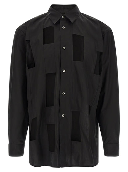 Shirt by Comme Des Garçons for men in cotton black & pearl presents a discerning silhouette, showcasing a sophisticated and long-sleeve for a truly discerning finish.