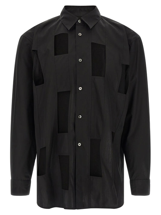 Shirt by Comme Des Garçons for men in cotton black & pearl presents a discerning silhouette, showcasing a sophisticated and long-sleeve for a truly discerning finish.