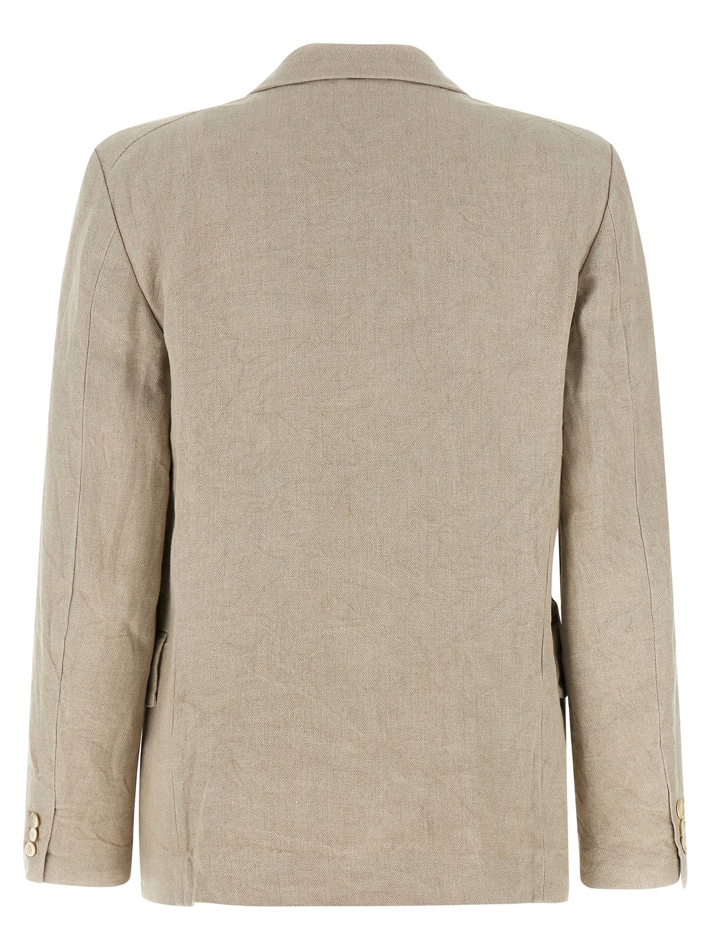 Blazer by Comme Des Garçons for women in linen & cotton beige & chevron presents a distinguished silhouette, detailed with a distinguished lapel neckline and distinctive for a truly sophisticated finish.