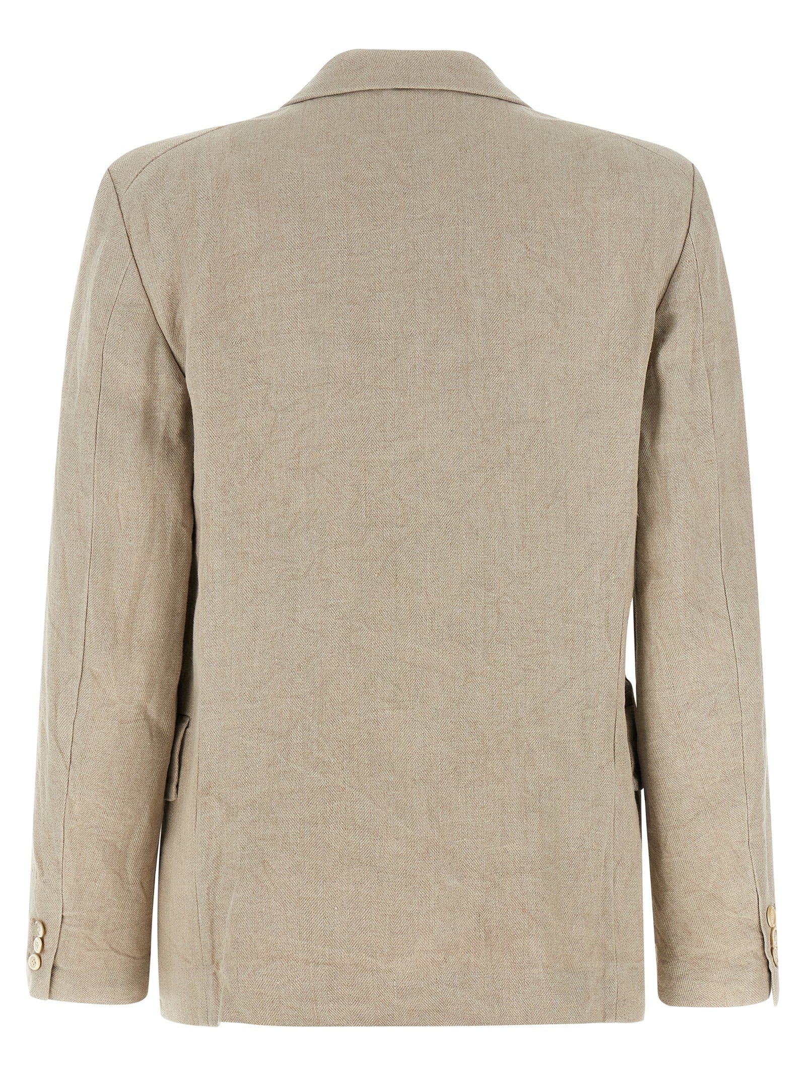 Blazer by Comme Des Garçons for women in linen & cotton beige & chevron presents a distinguished silhouette, detailed with a distinguished lapel neckline and distinctive for a truly sophisticated finish.