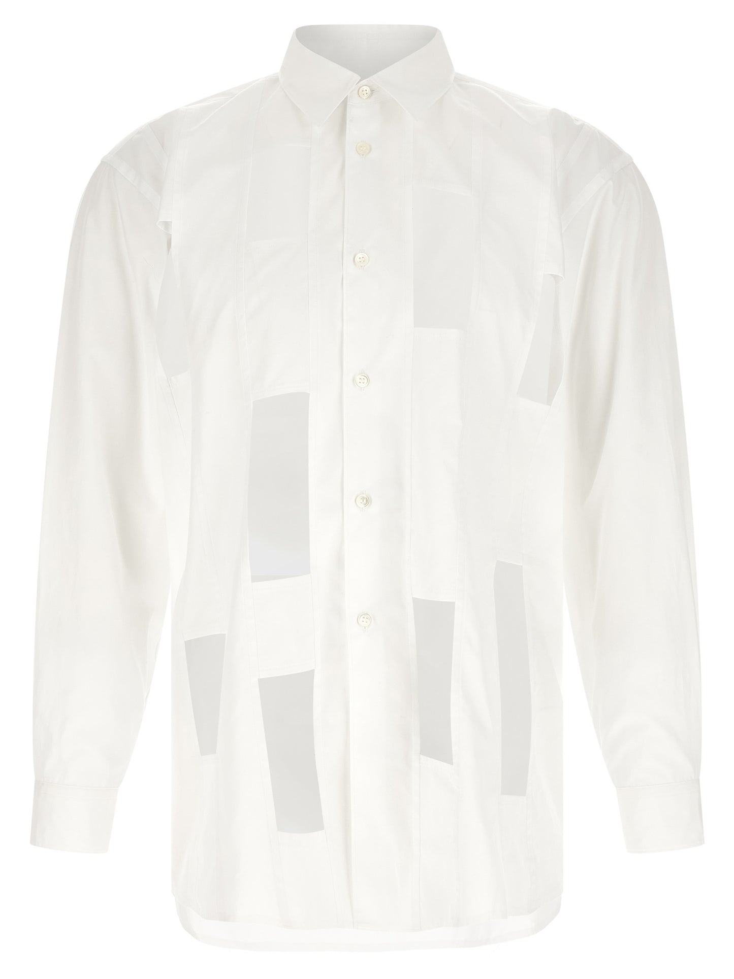 Shirt by Comme Des Garçons for men in cotton pearl & white presents a discerning silhouette, showcasing a sophisticated and long-sleeve for a truly discerning finish.