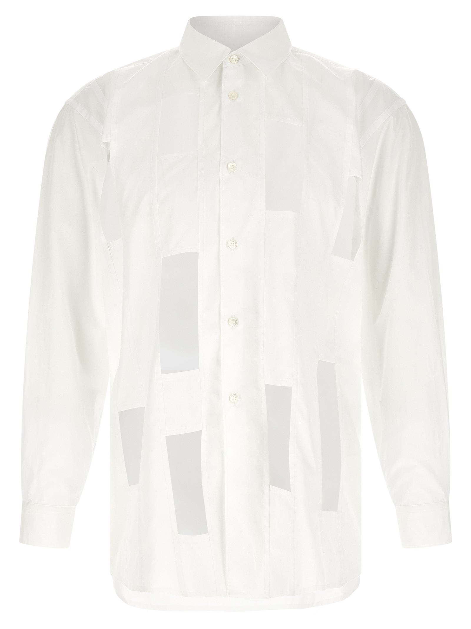 Shirt by Comme Des Garçons for men in cotton pearl & white presents a discerning silhouette, showcasing a sophisticated and long-sleeve for a truly discerning finish.