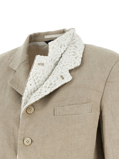Blazer by Comme Des Garçons for women in linen & cotton beige & chevron features an stylish silhouette, showcasing a sophisticated and stylish for a truly stylish finish.