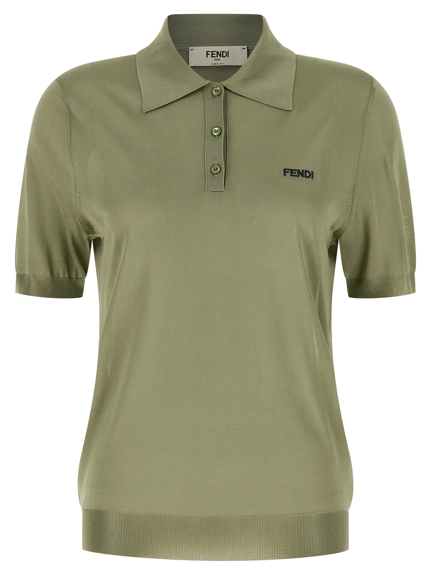 This Polo Shirt by Fendi for women in viscose bicolour, green & pearl presents a flawless silhouette, showcasing flawless short-sleeve detailing and a refined for a truly flawless aesthetic.