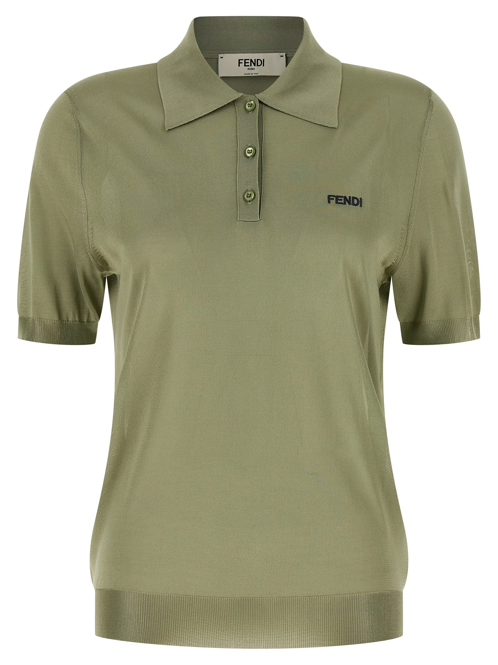 This Polo Shirt by Fendi for women in viscose bicolour, green & pearl presents a flawless silhouette, showcasing flawless short-sleeve detailing and a refined for a truly flawless aesthetic.