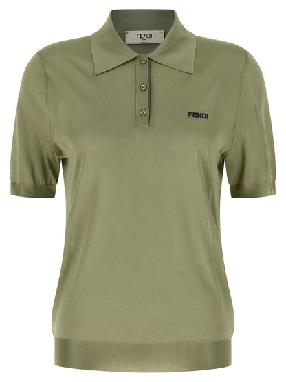 This Polo Shirt by Fendi for women in viscose bicolour, green & pearl presents a flawless silhouette, showcasing flawless short-sleeve detailing and a refined for a truly flawless aesthetic.