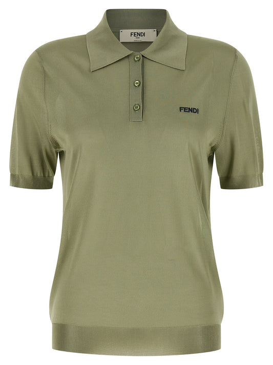 This Polo Shirt by Fendi for women in viscose bicolour, green & pearl presents a flawless silhouette, showcasing flawless short-sleeve detailing and a refined for a truly flawless aesthetic.