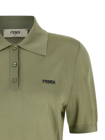 Polo Shirt by Fendi for women in viscose bicolour, green & pearl showcases a sharp silhouette, detailed with a refined and sharp for a sophisticated finish.