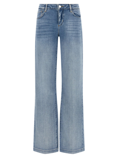 Jeans by L'Agence for women in stretch denim cotton polyester light-blue presents a refined pantology silhouette, artfully defined by a refined pantology straight-leg & wide, long, and a sophisticated low rise.