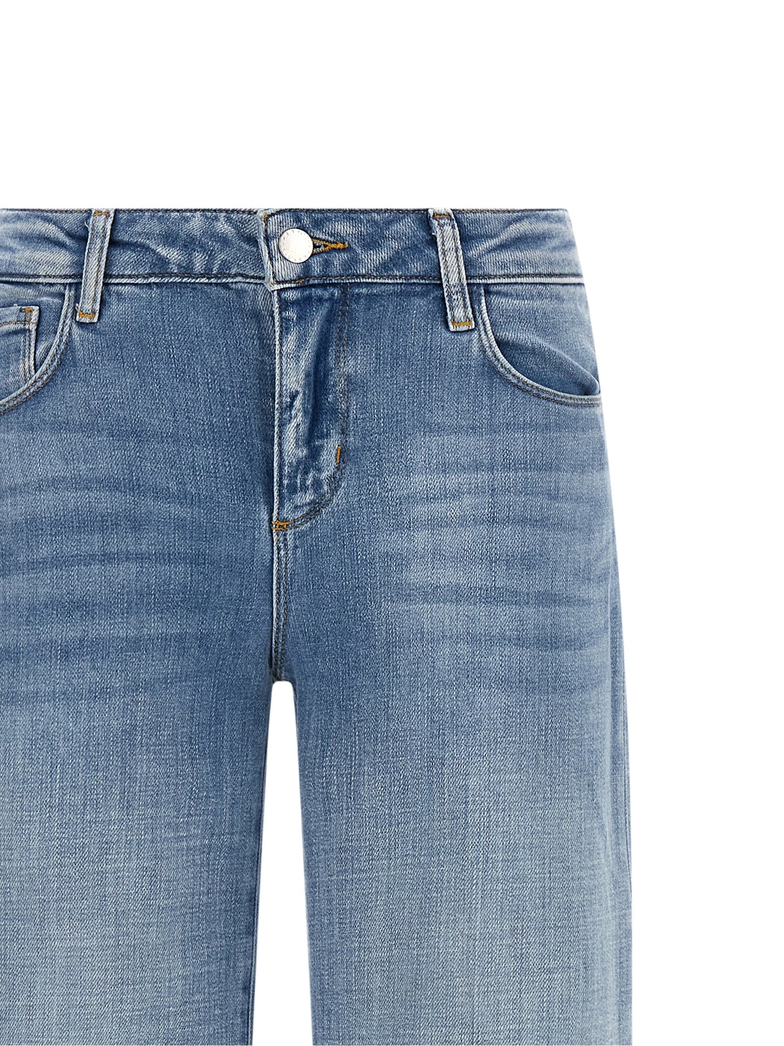 Jeans by L'Agence for women in stretch denim cotton polyester light-blue features a polished silhouette with a polished straight-leg & wide, reaching a polished long and finished with a polished low rise.