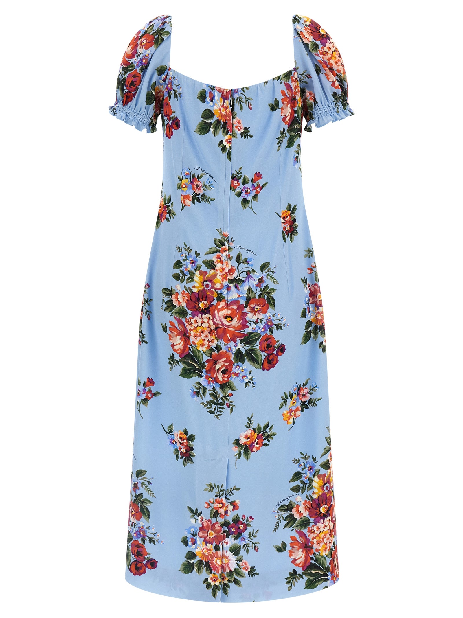 Dress by Dolce & Gabbana for women in silk light-blue, floral & print features an magnificent silhouette, artfully detailed with a magnificent split sweetheart neckline and that flows into an magnificent midi.
