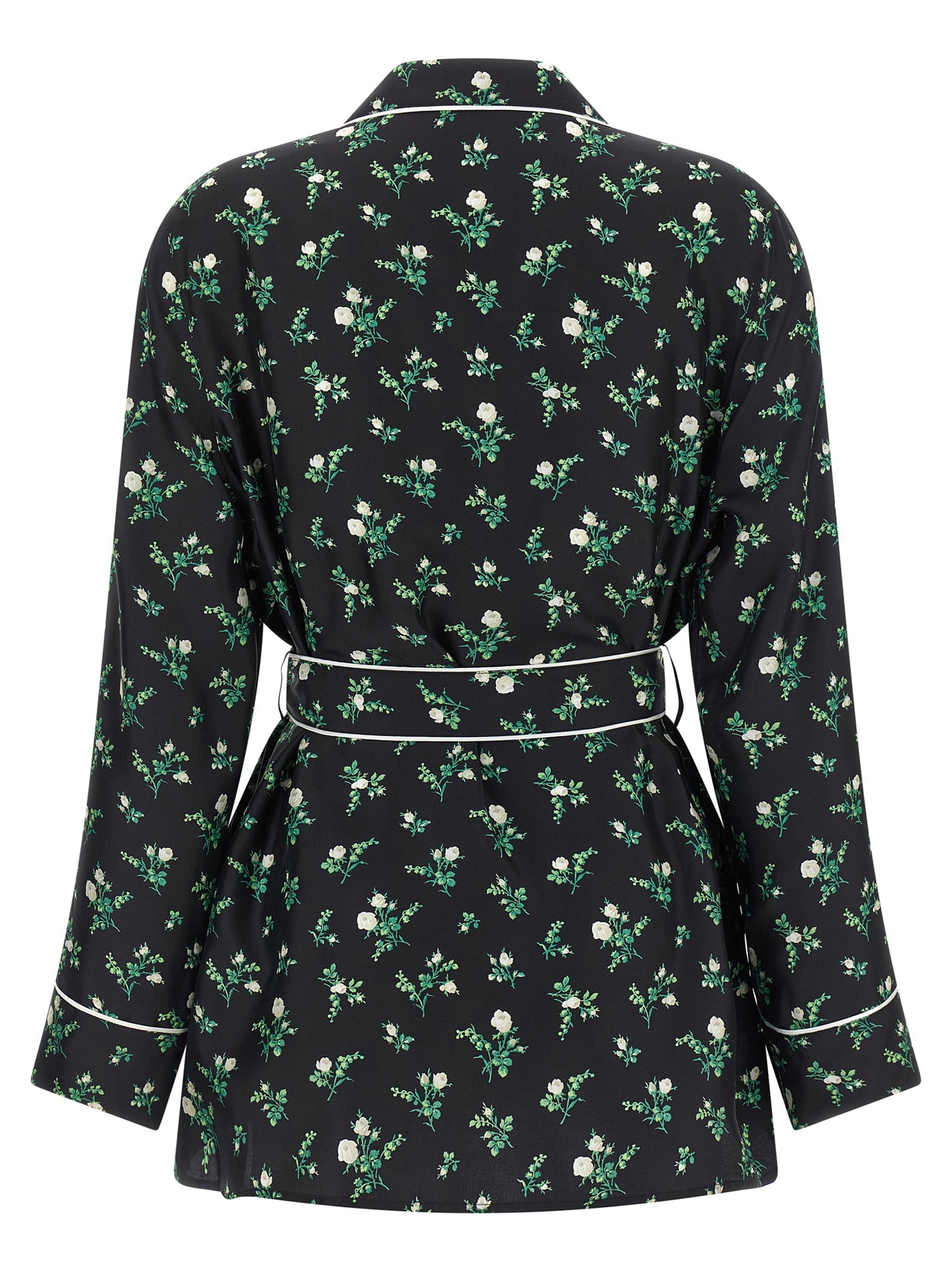 Blouse by Dolce & Gabbana for women in silk twill black, floral & print showcases a sleek silhouette, elegantly detailed with a sleek lapel neckline and for a sleek finish.