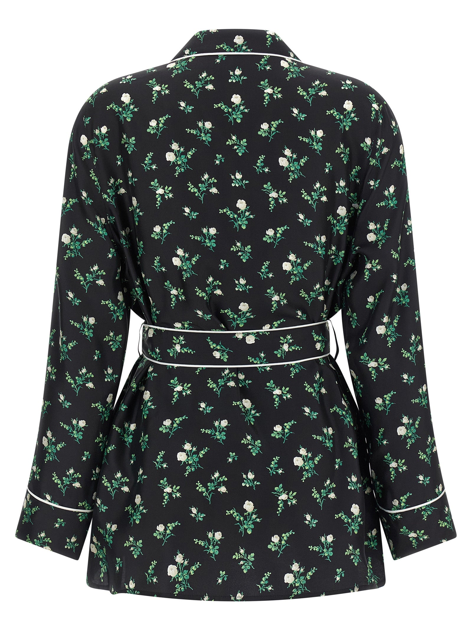Blouse by Dolce & Gabbana for women in silk twill black, floral & print showcases a sleek silhouette, elegantly detailed with a sleek lapel neckline and for a sleek finish.