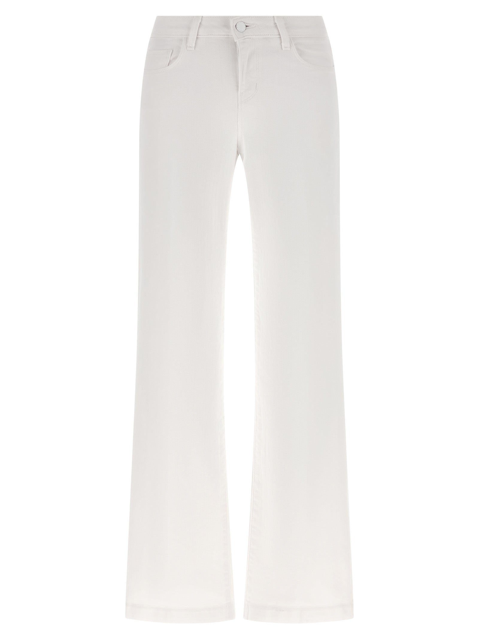 Jeans by L'Agence for women in stretch denim cotton white features an sartorial straight-leg & wide and long with a low rise cut for a sartorial finish.