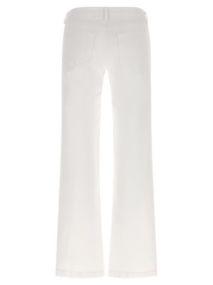 Jeans by L'Agence for women in stretch denim cotton white features a polished silhouette with a polished straight-leg & wide, reaching a polished long and finished with a polished low rise.