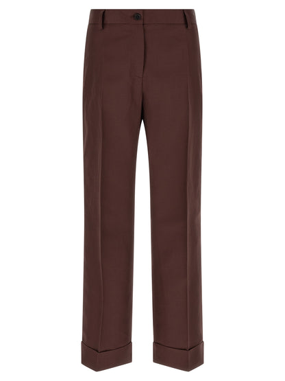 Trousers by Alberto Biani for women in linen & viscose brown features an on trend silhouette, showcasing a sophisticated straight & wide with a long and for an on trend finish.