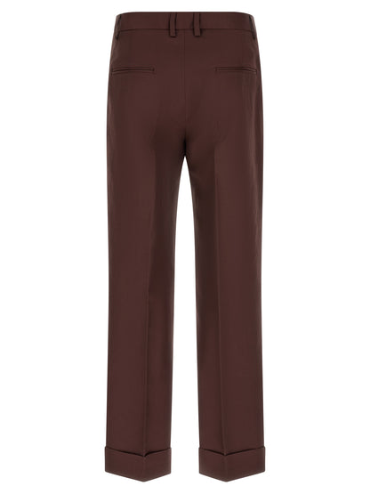 Trousers by Alberto Biani for women in linen & viscose brown features a artisanal silhouette, showcasing a sophisticated straight & wide with a long and for a artisanal finish.