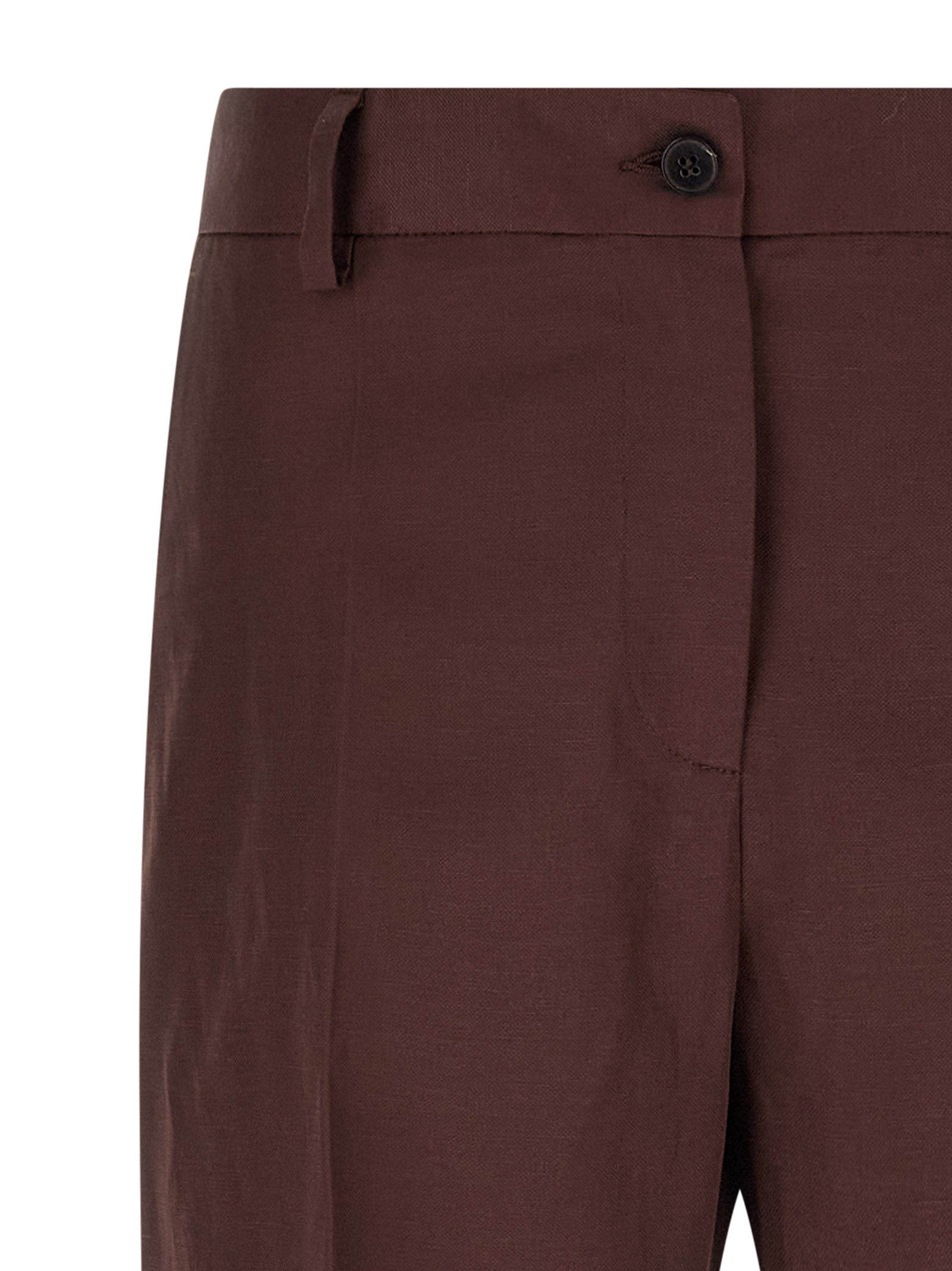 Trousers by Alberto Biani for women in linen & viscose brown presents a smart silhouette, meticulously detailed with a smart straight & wide, a smart long, and a smart .