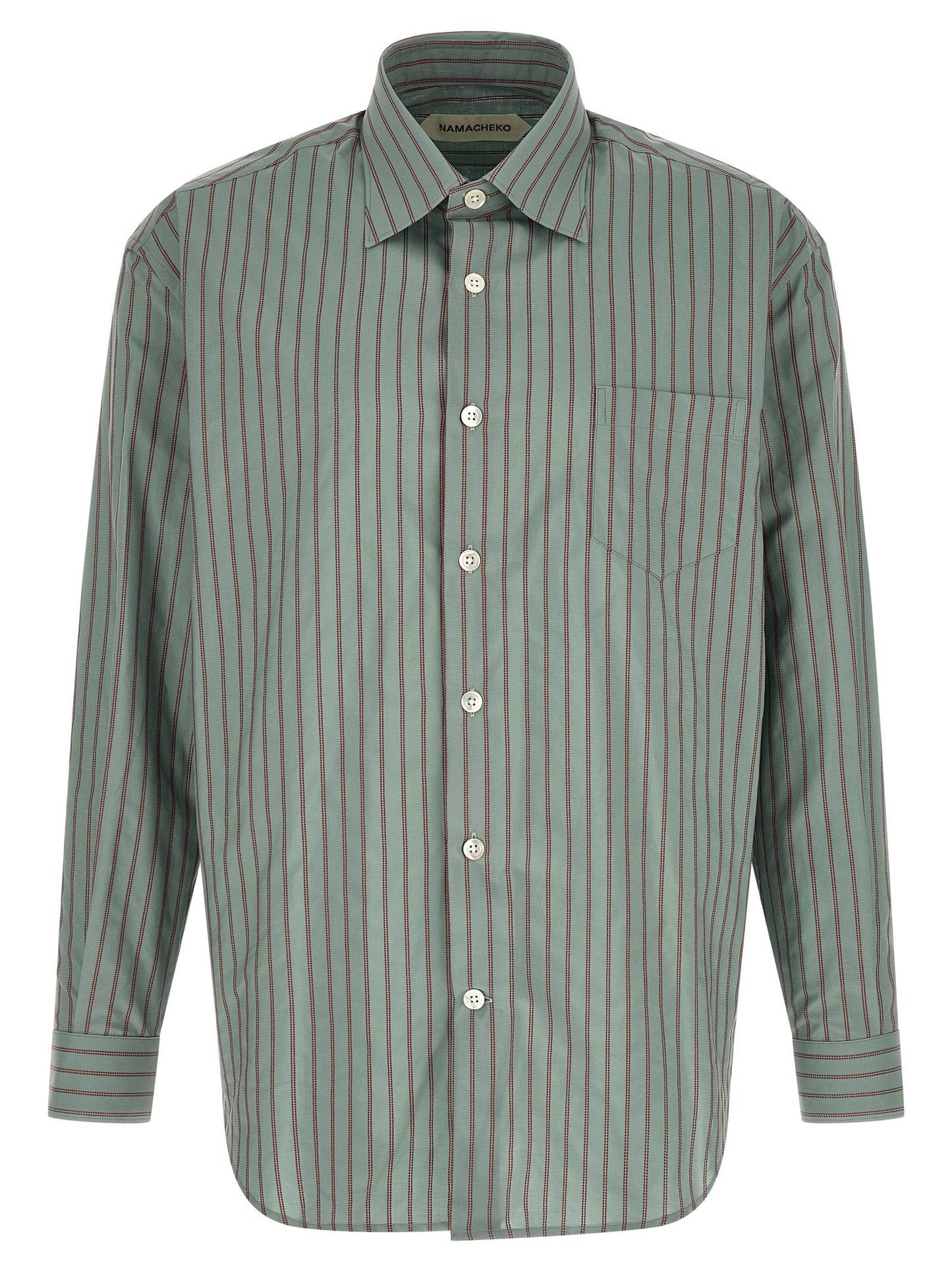 Shirt by Namacheko for men in cotton light-blue, pearl, jacquard & striped showcases a sleek silhouette, elegantly detailed with a sleek square neckline and for a sleek finish.