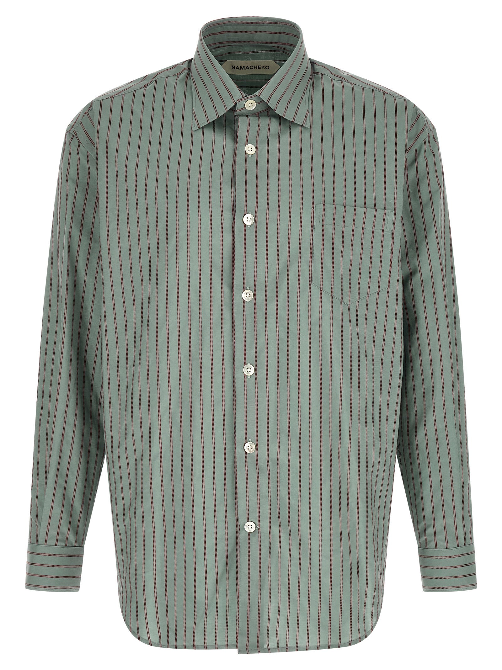 Shirt by Namacheko for men in cotton light-blue, pearl, jacquard & striped showcases a sleek silhouette, elegantly detailed with a sleek square neckline and for a sleek finish.