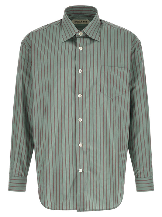 Shirt by Namacheko for men in cotton light-blue, pearl, jacquard & striped showcases a sleek silhouette, elegantly detailed with a sleek square neckline and for a sleek finish.