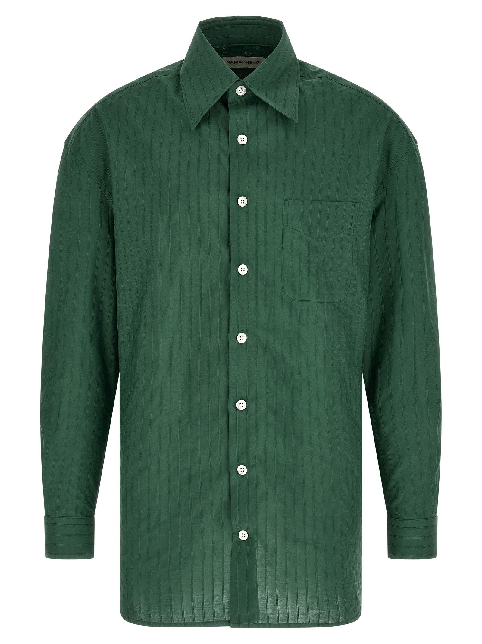 Blouse by Namacheko for men in cotton bicolour, green, pearl, jacquard & striped showcases a sharp silhouette, elegantly detailed with a sharp and sharp .