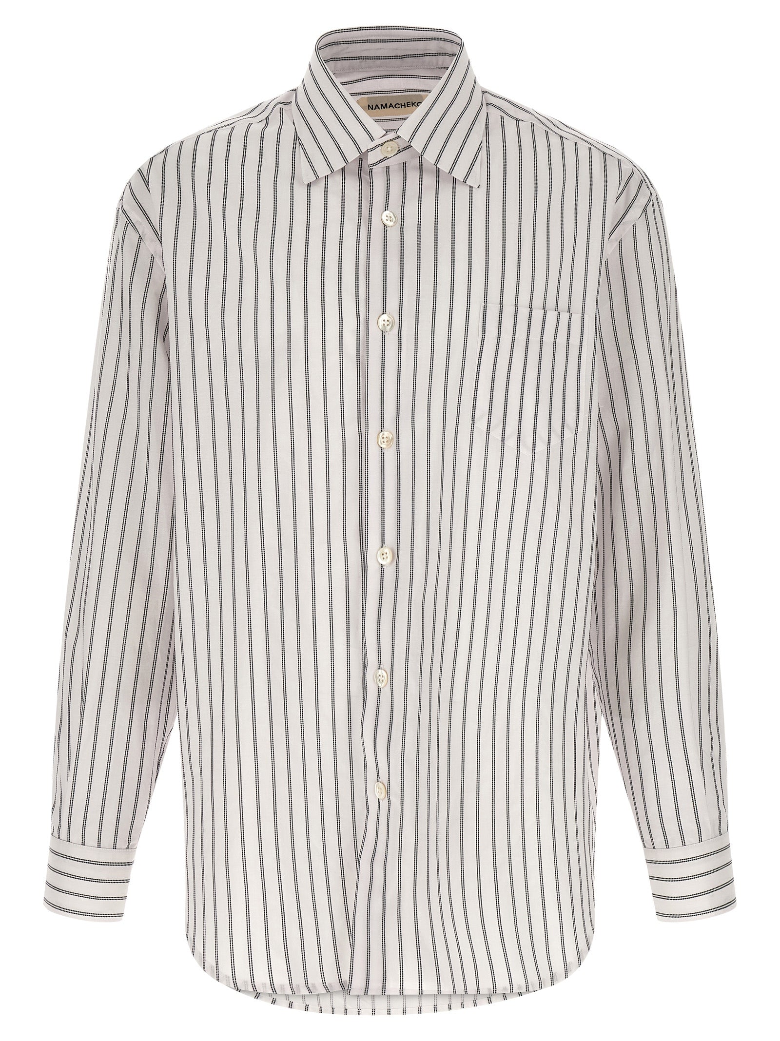 Shirt by Namacheko for men in cotton canvas bicolour, black, pearl, white, jacquard & striped presents a discerning silhouette, showcasing a sophisticated square neckline and long-sleeve for a truly discerning finish.