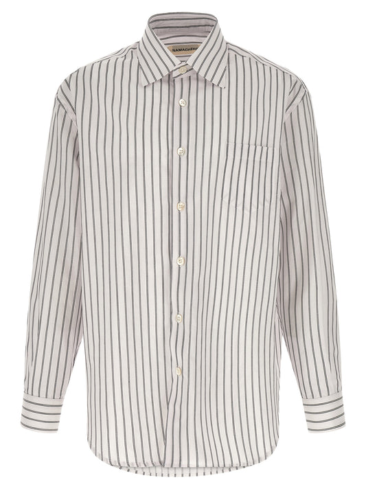 Shirt by Namacheko for men in cotton canvas bicolour, black, pearl, white, jacquard & striped presents a discerning silhouette, showcasing a sophisticated square neckline and long-sleeve for a truly discerning finish.