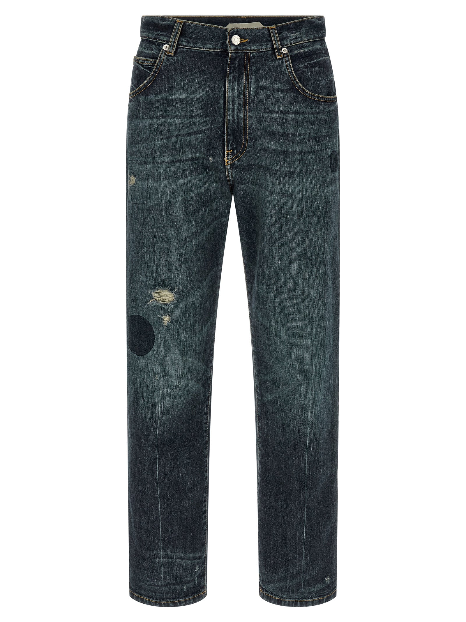 Jeans by Namacheko for men in denim cotton blue presents a tailored silhouette, showcasing a tailored straight-leg & regular-fit and long cut with a refined for a truly tailored aesthetic.