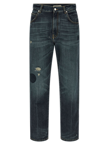Jeans by Namacheko for men in denim cotton blue presents a tailored silhouette, showcasing a tailored straight-leg & regular-fit and long cut with a refined for a truly tailored aesthetic.
